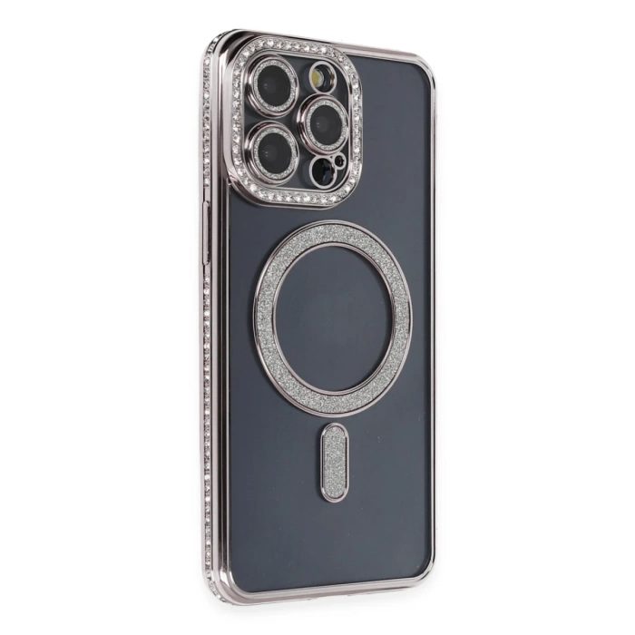 Newface iPhone 14 Pro Kılıf Joke Simli Magneticsafe Kılıf - Gri