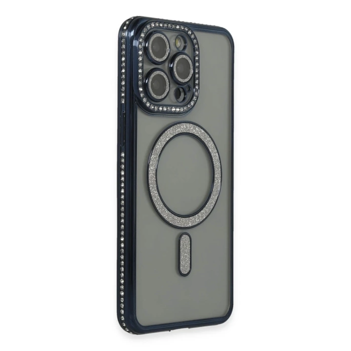 Newface iPhone 14 Pro Kılıf Joke Simli Magneticsafe Kılıf - Lacivert