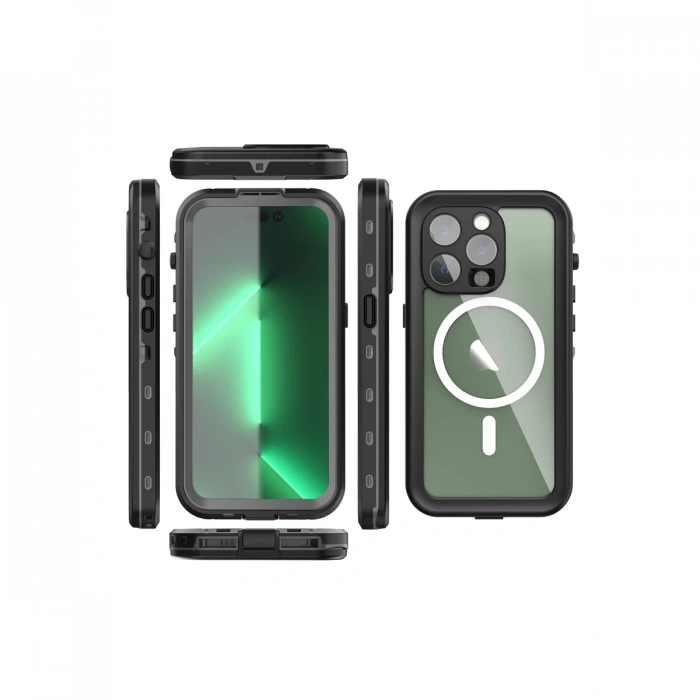 Newface iPhone 14 Pro Kılıf Red Pepper Magneticsafe Su Geçirmez Kılıf - Siyah-Gri