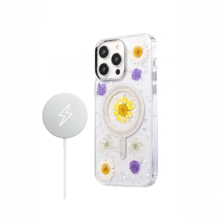 Newface iPhone 14 Pro Max Flower Magsafe Kapak - Krem