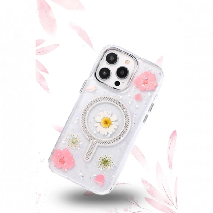 Newface iPhone 14 Pro Max Flower Magsafe Kapak - Krem