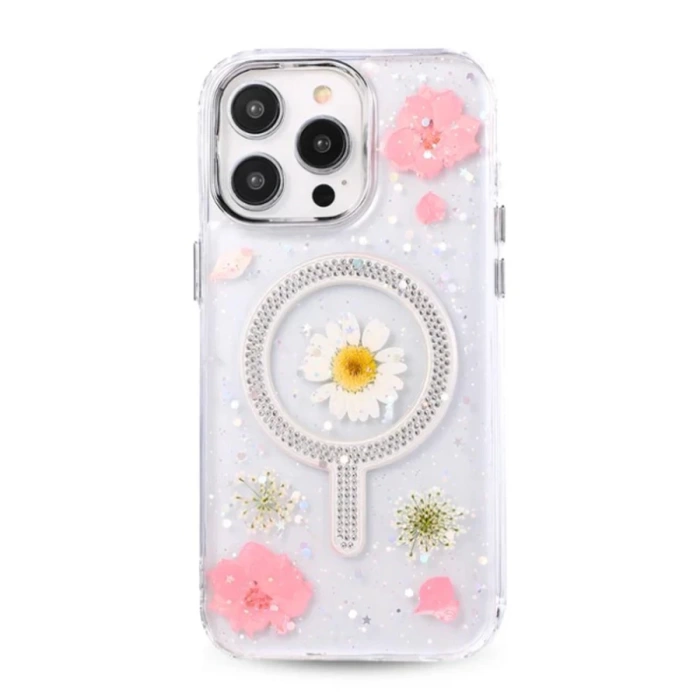 Newface iPhone 14 Pro Max Flower Magsafe Kapak - Pembe