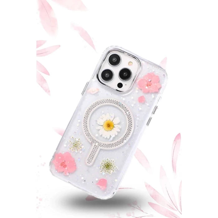 Newface iPhone 14 Pro Max Flower Magsafe Kapak - Sarı