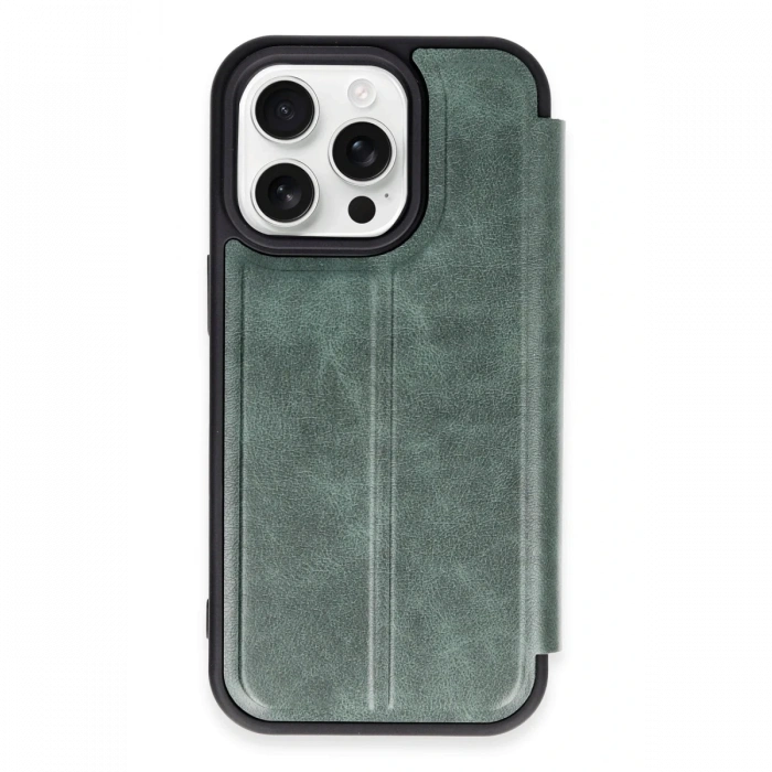 Newface iPhone 14 Pro Max Kılıf Flip Cover - Koyu Yeşil