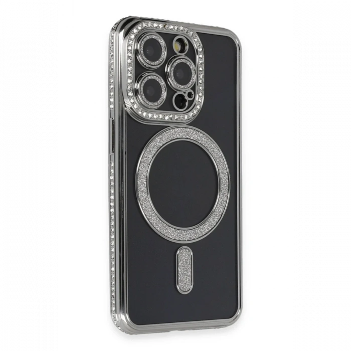 Newface iPhone 14 Pro Max Kılıf Joke Simli Magneticsafe Kılıf - Gri