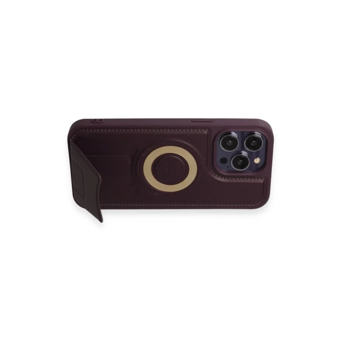 Newface iPhone 14 Pro Max Kılıf Merkür Magneticsafe Standlı Kapak - Derin Mor