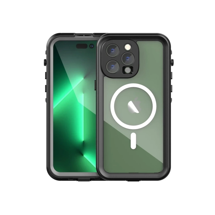 Newface iPhone 14 Pro Max Kılıf Red Pepper Magneticsafe Su Geçirmez Kılıf - Siyah-Gri
