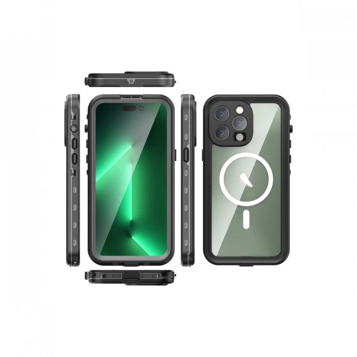 Newface iPhone 14 Pro Max Kılıf Red Pepper Magneticsafe Su Geçirmez Kılıf - Siyah-Gri