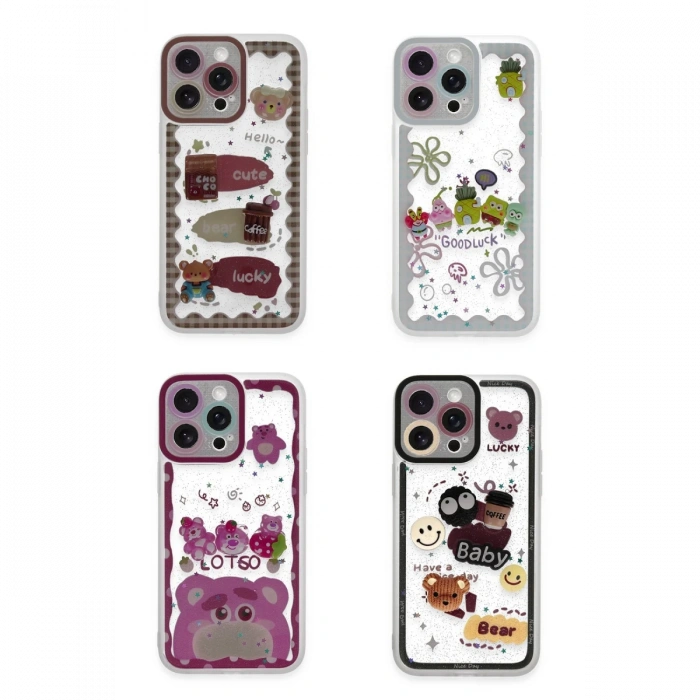 Newface iPhone 14 Pro Max Kılıf Sweet Desenli Silikon Kapak - Açık Mavi