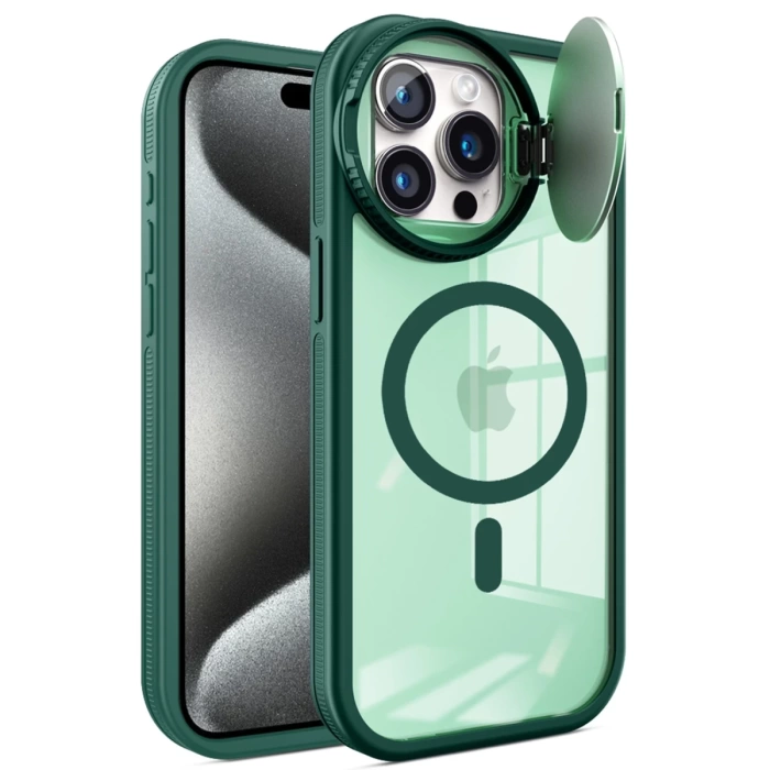 Newface iPhone 14 Pro Max Kılıf Teleskop Lens Magsafe Silikon Kapak - Koyu Yeşil