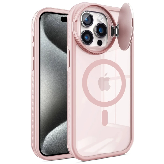 Newface iPhone 14 Pro Max Kılıf Teleskop Lens Magsafe Silikon Kapak - Pembe