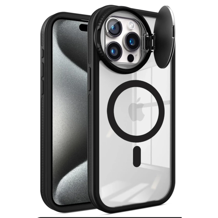 Newface iPhone 14 Pro Max Kılıf Teleskop Lens Magsafe Silikon Kapak - Siyah