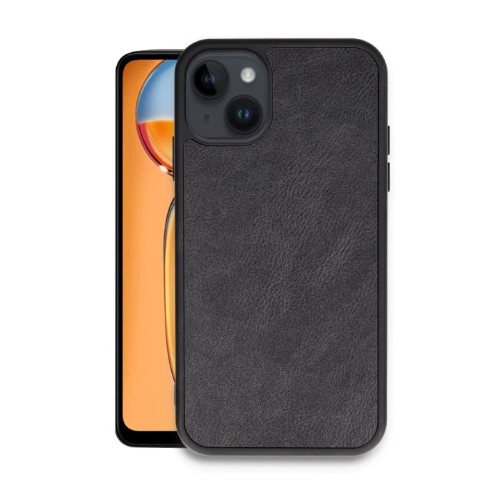 Newface iPhone 15 Kılıf Aras Deri Kapak - Siyah