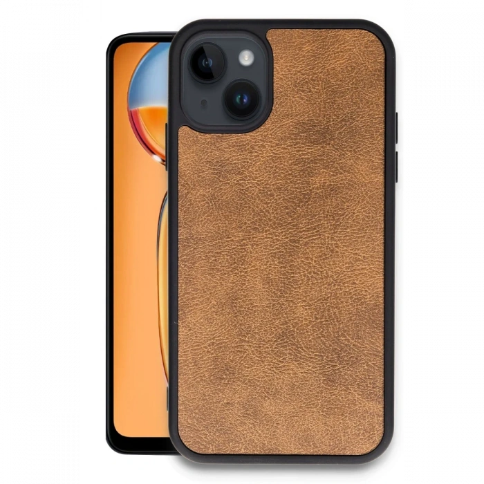 Newface iPhone 15 Kılıf Aras Deri Kapak - Taba