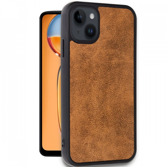 Newface iPhone 15 Kılıf Aras Deri Kapak - Taba
