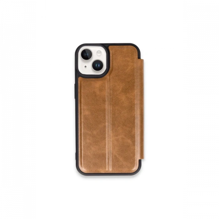 Newface iPhone 15 Kılıf Flip Cover - Taba