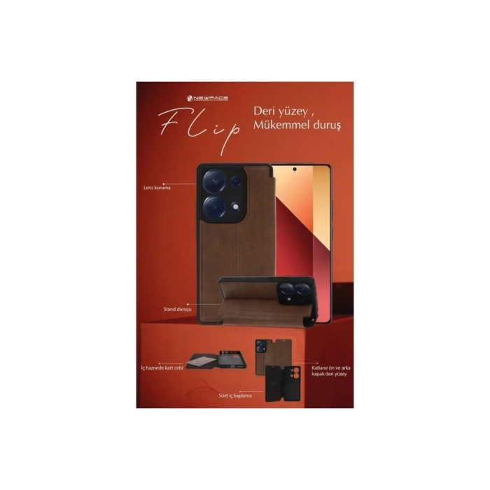 Newface iPhone 15 Kılıf Flip Cover - Taba