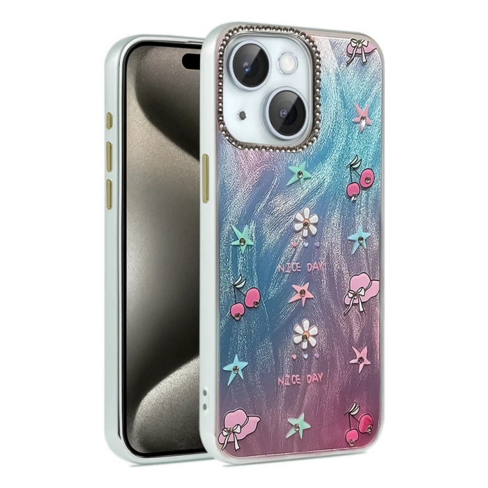 Newface iPhone 15 Plus Kılıf Blade Aynalı Desenli Kapak