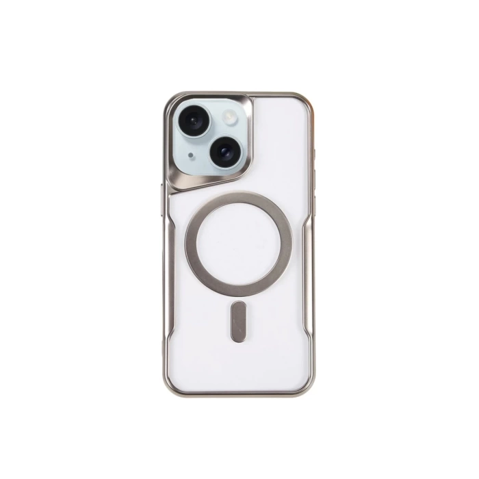 Newface iPhone 15 Plus Kılıf Boyi Magsafe Silikon Kapak - Gümüş