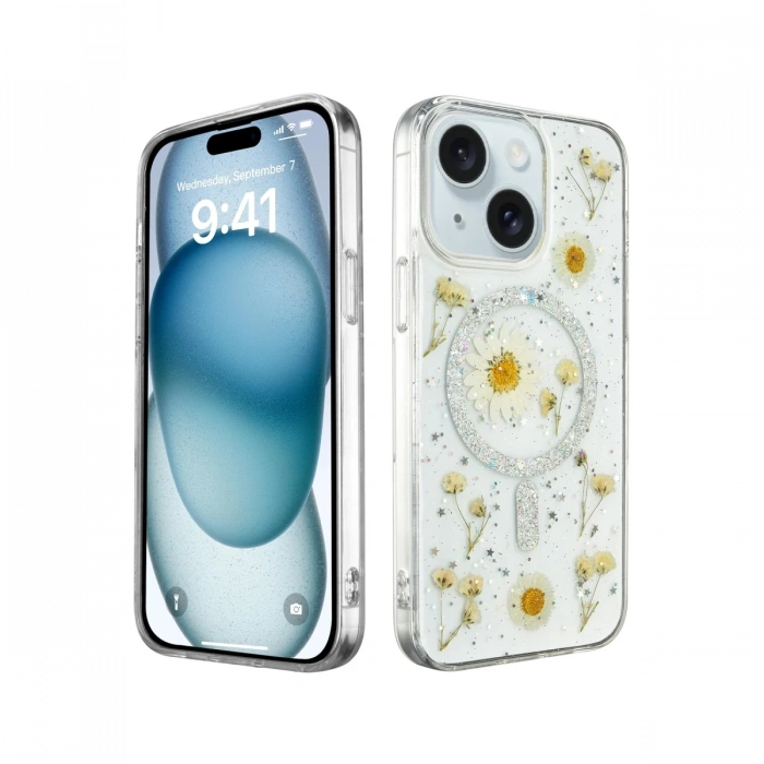 Newface iPhone 15 Plus Kılıf Daisy Simli Magsafe Kapak