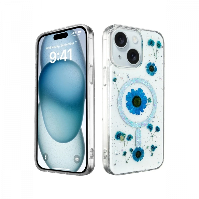 Newface iPhone 15 Plus Kılıf Daisy Simli Magsafe Kapak
