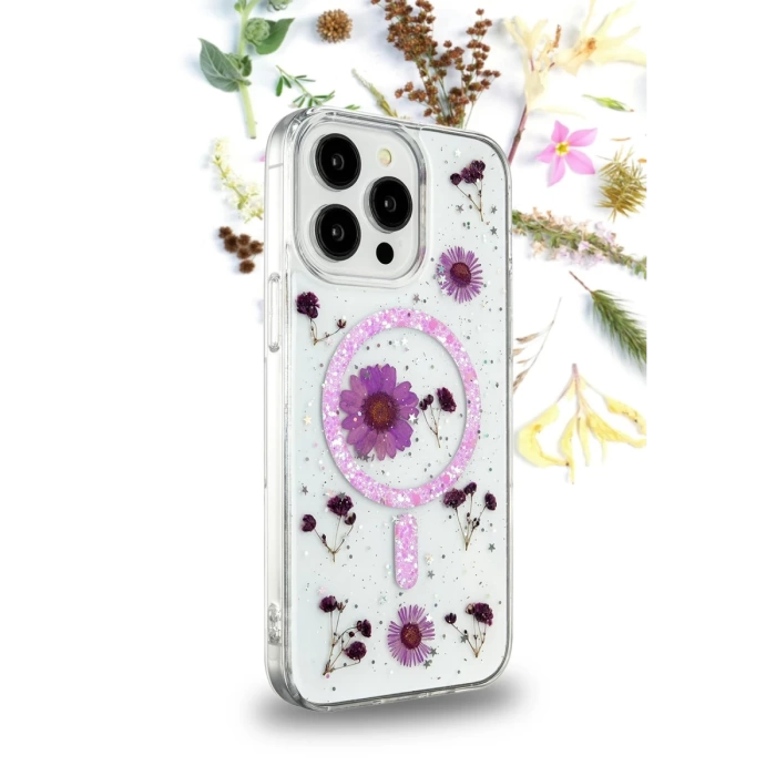 Newface iPhone 15 Plus Kılıf Daisy Simli Magsafe Kapak - Siyah