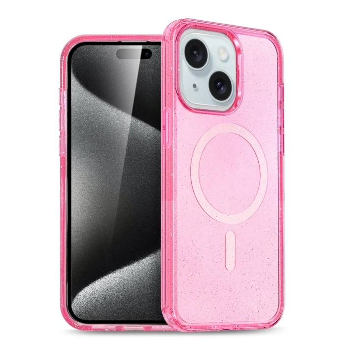 Newface iPhone 15 Plus Kılıf Glow Magsafe Kapak - Pembe