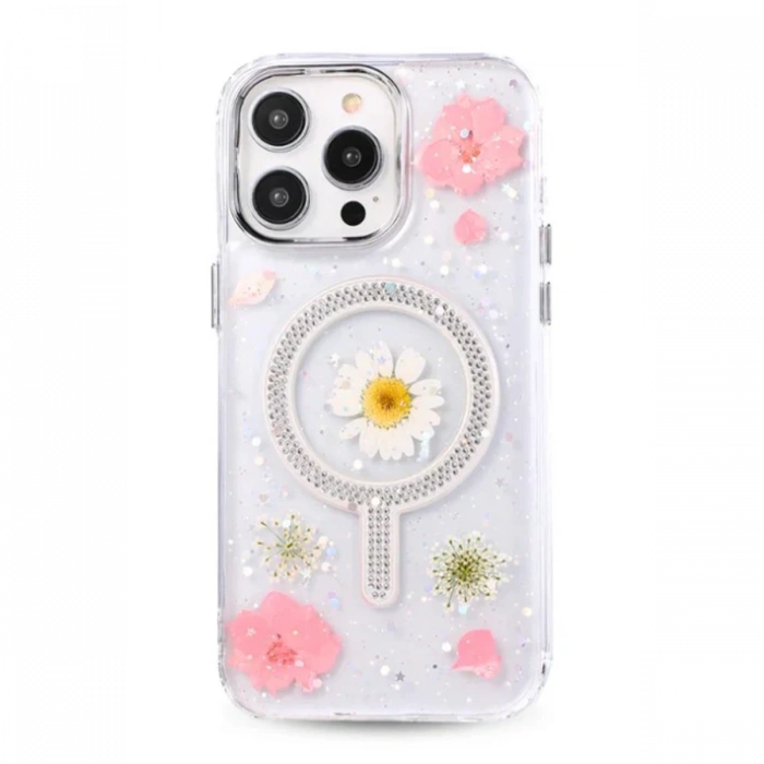 Newface iPhone 15 Pro Flower Magsafe Kapak - Pembe