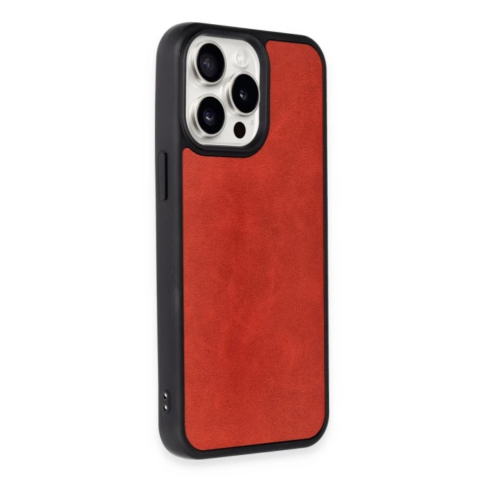 Newface iPhone 15 Pro Kılıf Aras Deri Kapak - Kırmızı