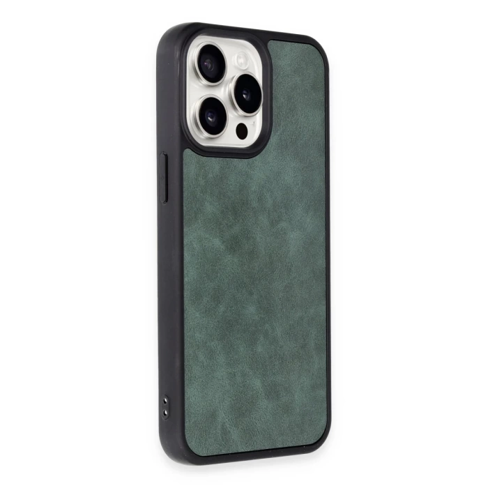Newface iPhone 15 Pro Kılıf Aras Deri Kapak - Koyu Yeşil