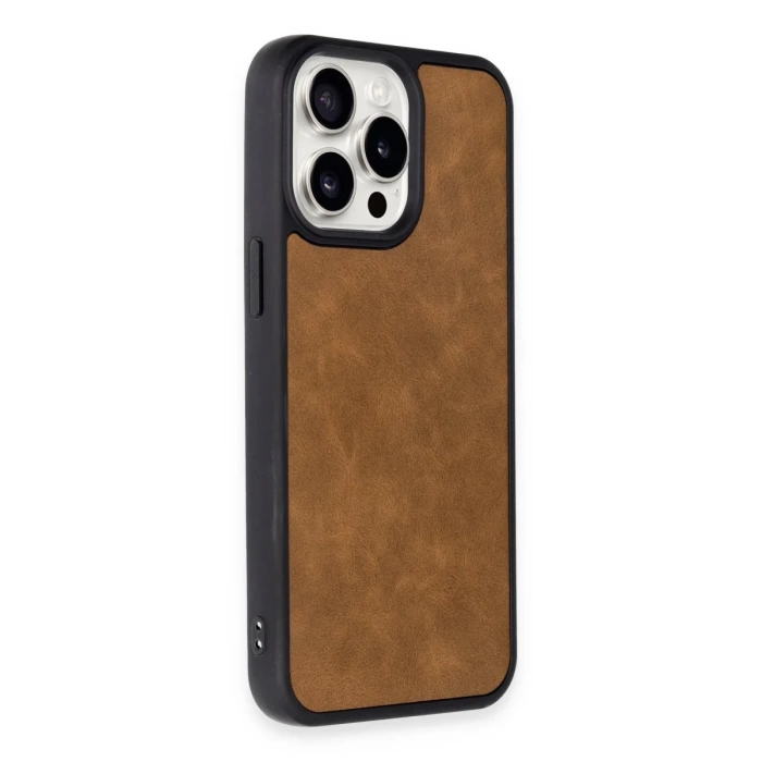 Newface iPhone 15 Pro Kılıf Aras Deri Kapak - Taba