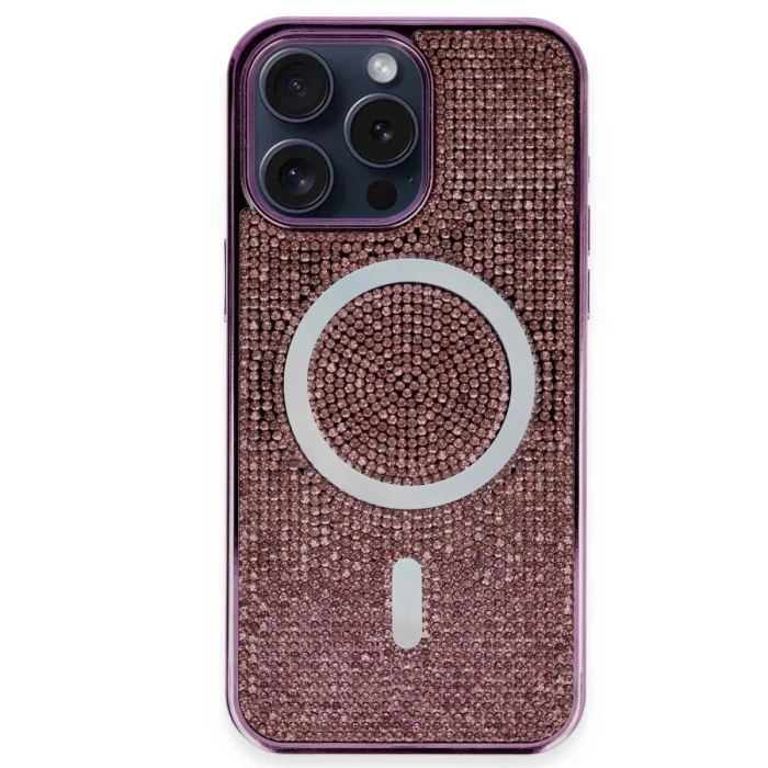 Newface iPhone 15 Pro Kılıf Diamond Magsafe Kapak - Derin Mor