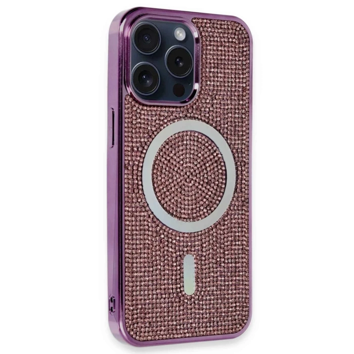 Newface iPhone 15 Pro Kılıf Diamond Magsafe Kapak - Derin Mor