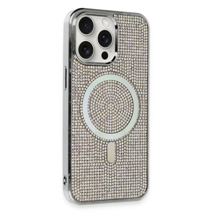 Newface iPhone 15 Pro Kılıf Diamond Magsafe Kapak - Rainbow