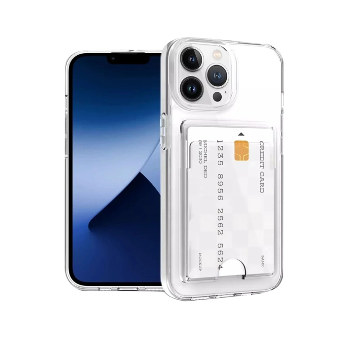 Newface iPhone 15 Pro Kılıf Kart Şeffaf Silikon - Şeffaf