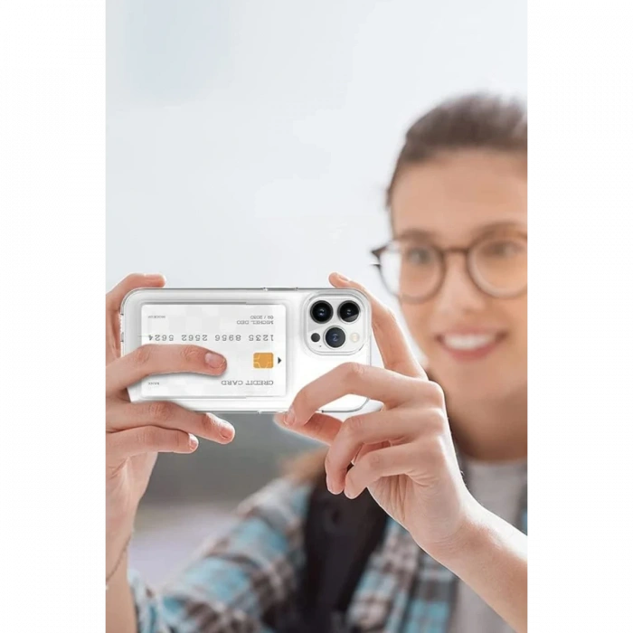 Newface iPhone 15 Pro Kılıf Kart Şeffaf Silikon - Şeffaf