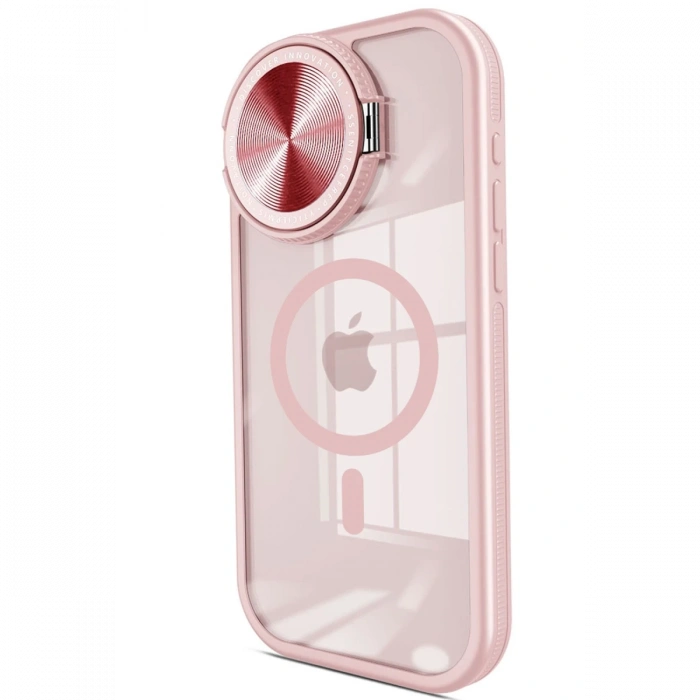 Newface iPhone 15 Pro Kılıf Teleskop Lens Magsafe Silikon Kapak - Pembe