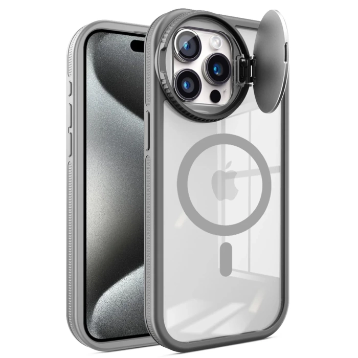Newface iPhone 15 Pro Kılıf Teleskop Lens Magsafe Silikon Kapak - Titan Gri
