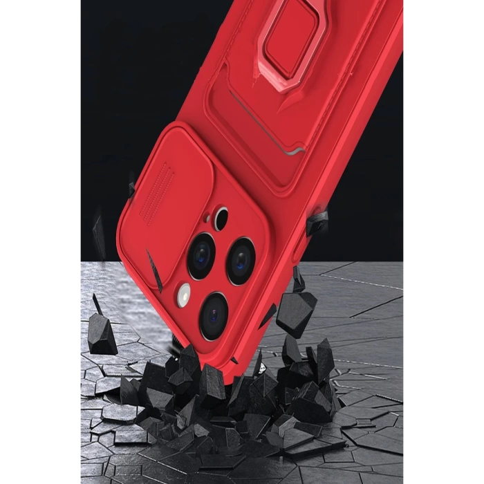 Newface iPhone 15 Pro Kılıf Zuma Kartvizitli Yüzüklü Silikon