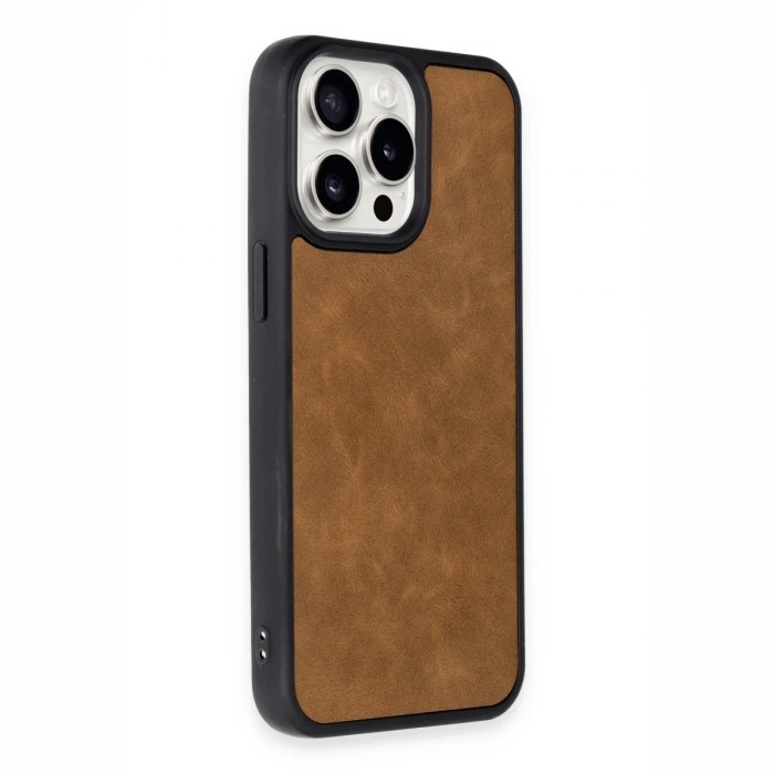 Newface iPhone 15 Pro Max Kılıf Aras Deri Kapak - Taba