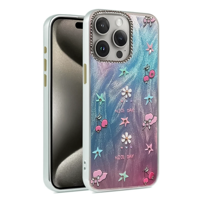 Newface iPhone 15 Pro Max Kılıf Blade Aynalı Desenli Kapak
