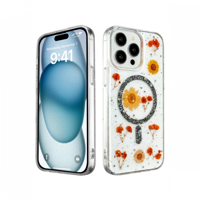 Newface iPhone 15 Pro Max Kılıf Daisy Simli Magsafe Kapak