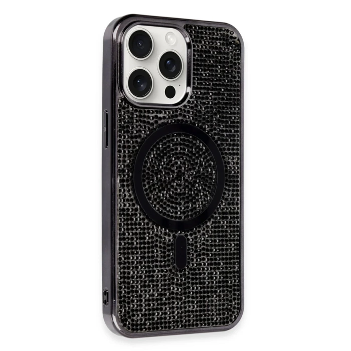Newface iPhone 15 Pro Max Kılıf Diamond Magsafe Kapak - Siyah