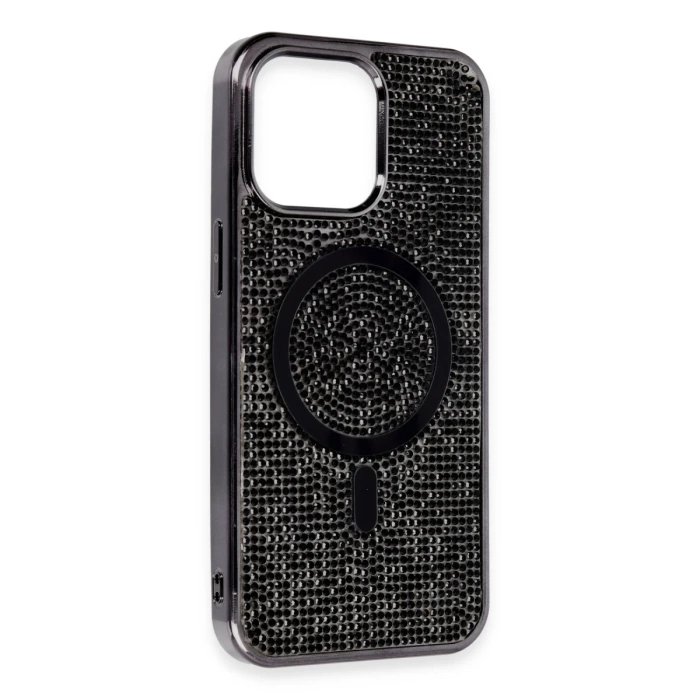 Newface iPhone 15 Pro Max Kılıf Diamond Magsafe Kapak - Siyah