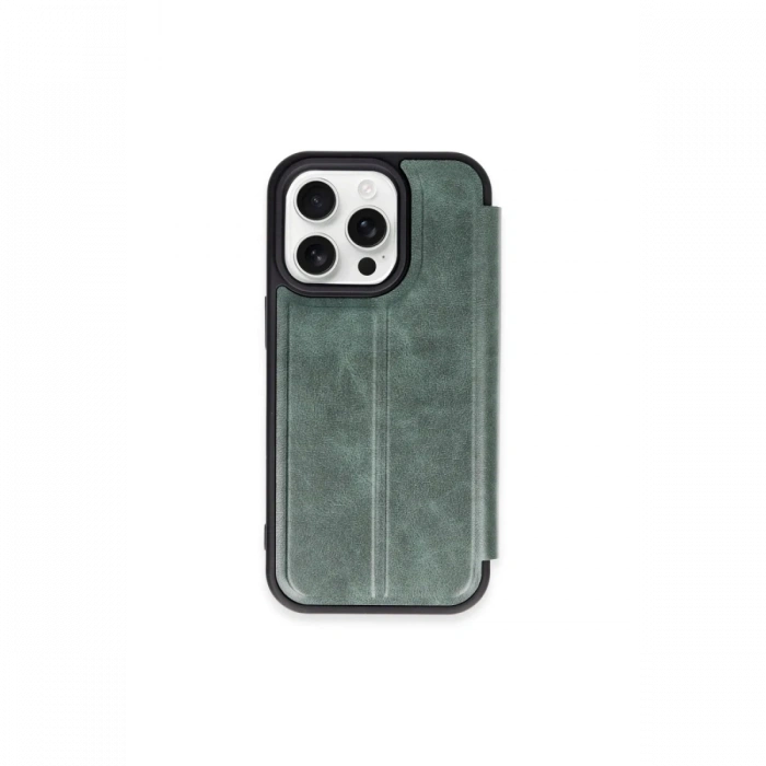 Newface iPhone 15 Pro Max Kılıf Flip Cover - Koyu Yeşil