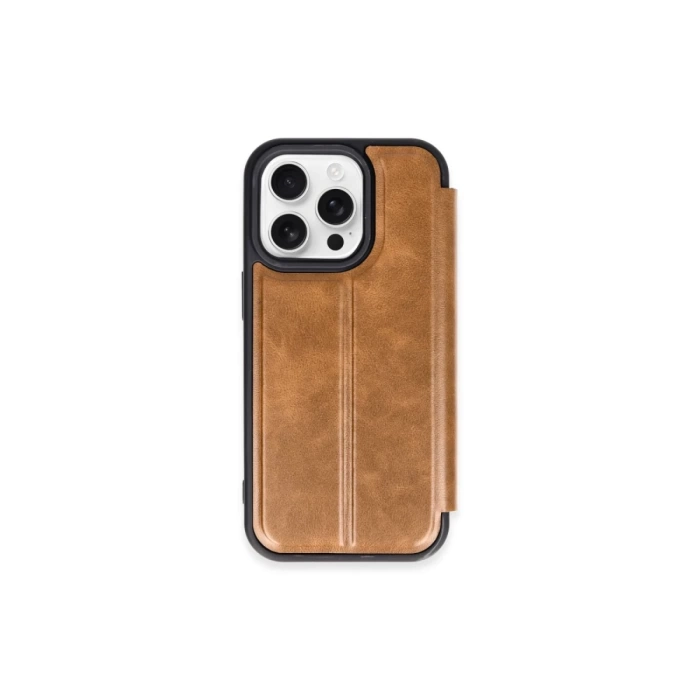 Newface iPhone 15 Pro Max Kılıf Flip Cover - Taba
