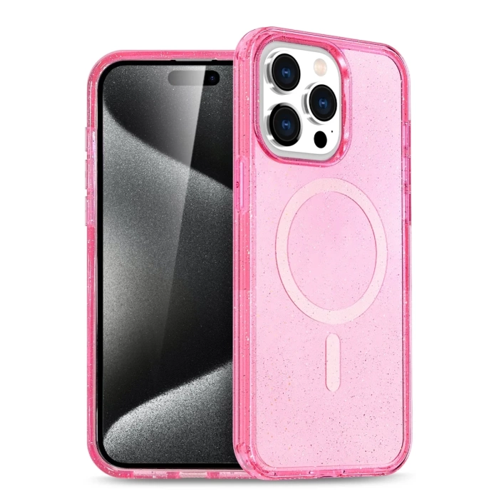 Newface iPhone 15 Pro Max Kılıf Glow Magsafe Kapak - Pembe