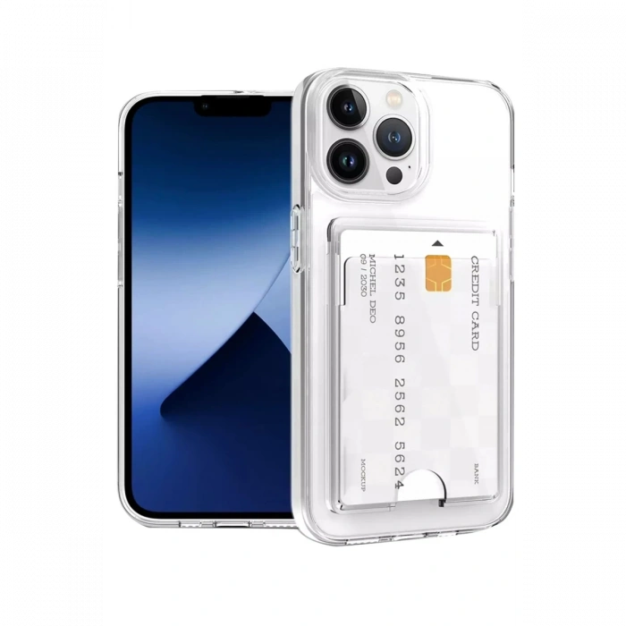 Newface iPhone 15 Pro Max Kılıf Kart Şeffaf Silikon - Şeffaf