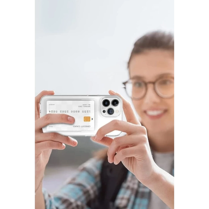 Newface iPhone 15 Pro Max Kılıf Kart Şeffaf Silikon - Şeffaf