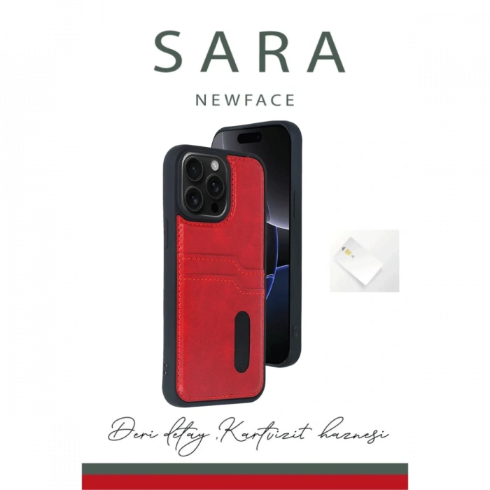 Newface iPhone 15 Pro Max Kılıf Sara Kartvizitli Deri Kılıf